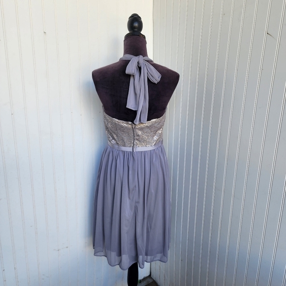 DAVIDS BRIDAL Silver Gray Bridesmaid Halter Tie Strapless Dress Nylon Mesh Sz 4 - Picture 6 of 14